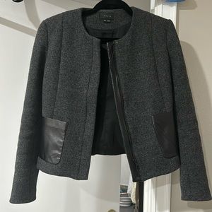 Theory Hilde Grey Wool Leather Zip Fitted Jacket Sz 00